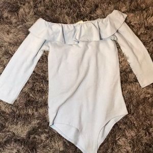 Baby blue long sleeve over the shoulder body suit